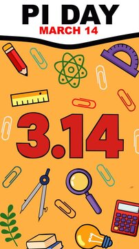Colorful Pi Day background featuring 3.14 number, math tools and school elements. Perfect for March 14 celebration, science events, classroom themes and educational promotions