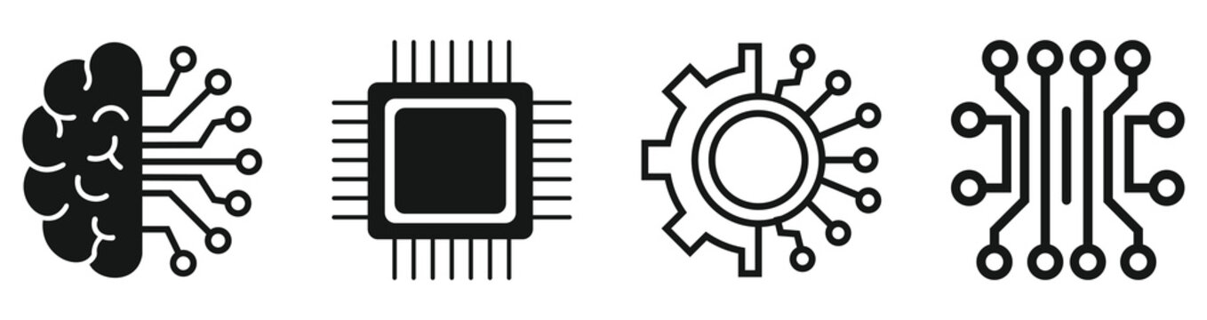 Cognitive augmentation brain icon. Microchip icon design concepts. Clipart line icons design set. Vector illustration.