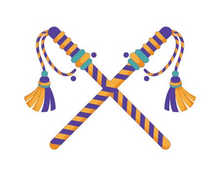 Dandiya sticks illustration, vibrantly decorated sticks crossed for traditional Indian folk dance, celebrating Navratri festival and rich cultural heritage symbolism.