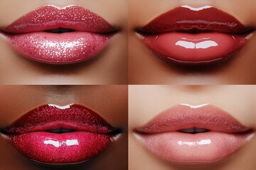 Close-up collage of lips wearing various bold lipstick shades on different skin tones