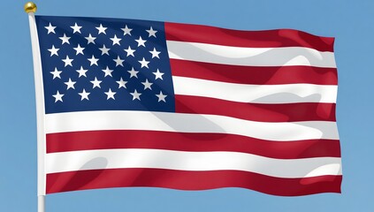 Obraz premium Illustration of the american flag waving in the wind against a blue sky background