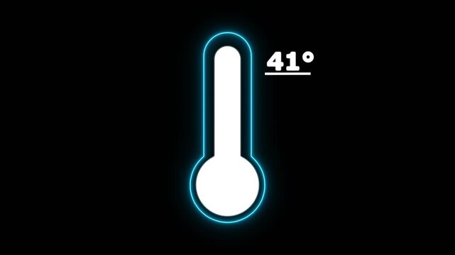 Neon Celsius thermometer displayed temperature 41 degree. Thermometer equipment showing hot or cold weather. 4K Video motion graphic animation.
