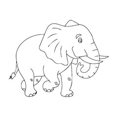 Fototapeta premium Cute funny baby elephant cartoon character with big trunk standing in nature like a playful safari zoo illustration