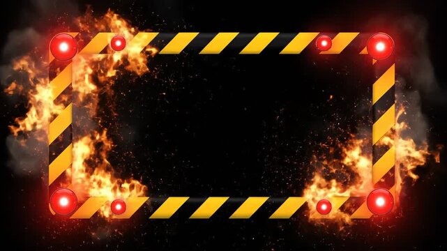 Abstract Caution Frame Displaying Intense Fire and Hazard Lights