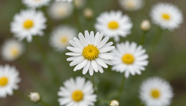 Closeup of beautiful bellis perennis flowers with white petals and yellow centers