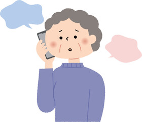 心配そうにスマホで通話するシニア女性