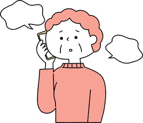 Obraz premium 心配そうにスマホで通話するシニア女性単色