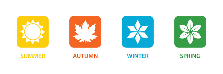 Obraz premium Vector illustration of four seasons sign box icon: summer, autumn, winter, spring
