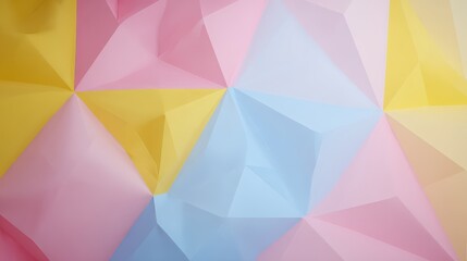 Obraz premium Pastel Geometric Paper Sculpture Art with Pink Blue and Yellow Facets for Abstract Background Texture with Soft Lighting and Polygonal Design