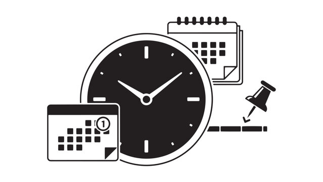 Time management and scheduling icon set with clocks, calendars, reminders and timesheets for operational efficiency, shift planning and workforce cost control