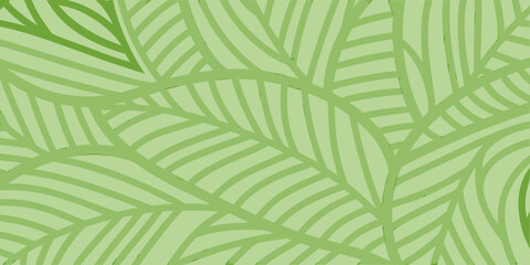 Abstract green leaf pattern with overlapping foliage and linear details creating a seamless texture