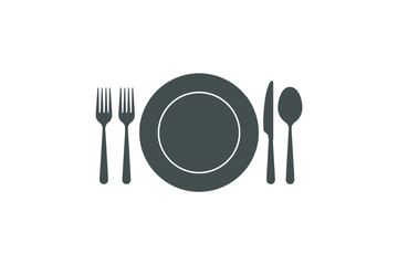 Plate vector icon with cutlery on a simple background