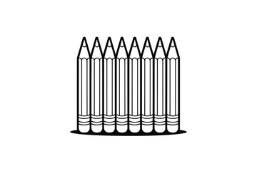 Pencils are standing in a neat row on the table illustration