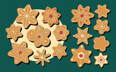 Gingerbread cookies in various festive shapes and designs on a plate