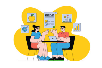 Dietitian and client discussing a healthy meal plan on laptop