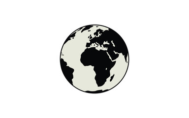 Globe vector illustration with black continents on white background