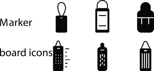 Marker board hanging pad icon set, vector flip chart paper pad with dry erase marker icons, presentation board sheet isolated on transparent background, office and classroom stationery design elements © Rabia