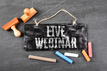 Live Webinar Chalkboard Sign With Stamps And Colored Chalk