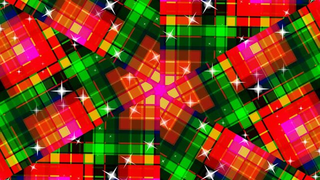 Sparkling Christmas Plaid Tartan Kaleidoscope Abstract Background Loop.