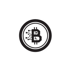 Obraz premium Bitcoin cryptocurrency symbol with digital circuit design flat vector icon for fintech and blockchai