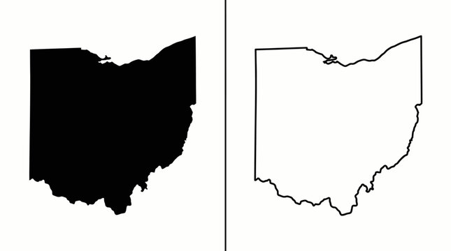 Ohio state outline vector illustration with solid silhouette and bordered design, geographic comparison, educational cartography, minimal style, black and white map concept vector graphic