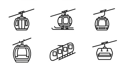 Set of six cable car icons in a clean line art style. © Widia