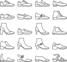 minimal line shoes icon set