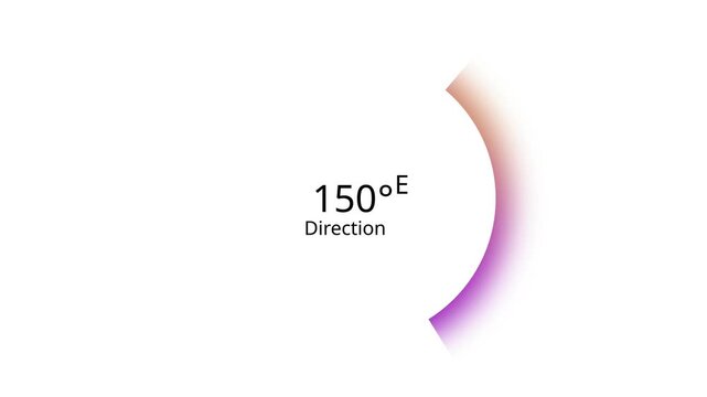 131&deg; East Direction Compass Indicator Animation, Circular Navigation UI Progress Ring, Minimal GPS Interface Motion Graphic on White Background.