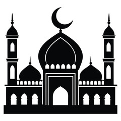 mosque crescent moon silhouette ramadan event vector design