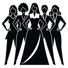 group of confident women standing together silhouette