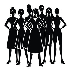 group of confident women standing together silhouette