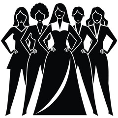 group of confident women standing together silhouette