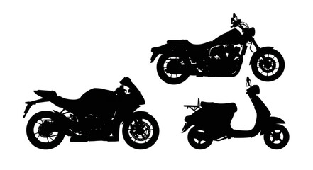 Obraz premium Silhouette Collection of Motorcycles and Scooter.