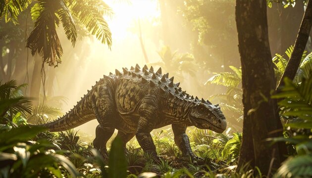 A gigantic 3D render of a prehistoric Tyrannosaurus rex dinosaur beast standing in the desert grass, an extinct Jurassic reptile illustration featuring a big scaly lizard
