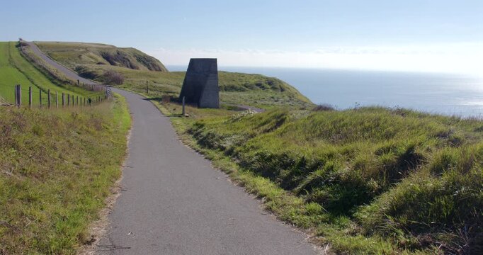 Extra wide shot looking down the north downs way onto abbot's Cliff sound mirror