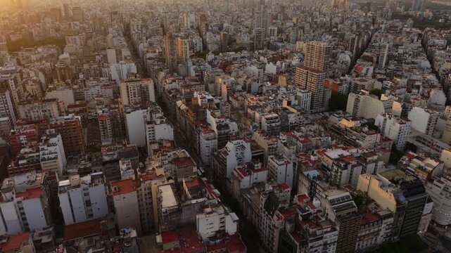 Drone Shot Over Buenos Aires At Sunset In Argentina
