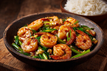 Fototapeta premium Stir-fried Shrimp with Garlic