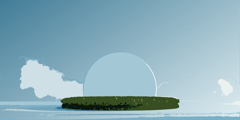 Minimalist illustration of a small island with a dome and clouds © Sudhakar