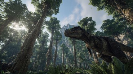 Dinosaur in Lush Prehistoric Forest