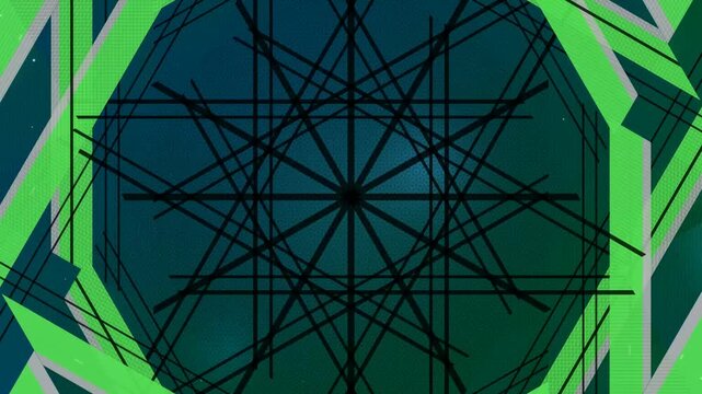 Abstract Geometric Shapes in Green and Blue.