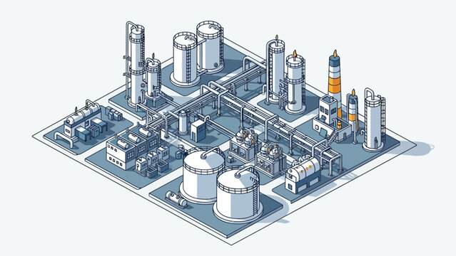 Detailed Isometric Illustration of a Modern Industrial Chemical Plant.