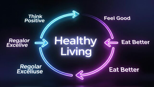 Healthy living cycle with positive thinking and wellness tips
