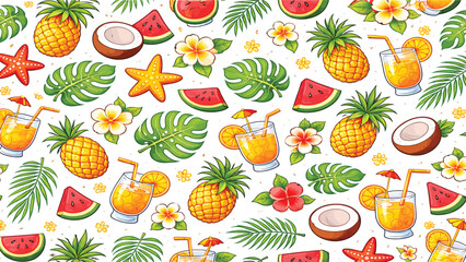 nature, illustration, design, tropical, exotic, botanical, jungle, art, summer, background, decoration, vector, abstract, pattern, graphic, floral, palm, print, leaf, wallpaper, paradise, leaves, gree © Omicam