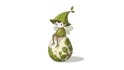 Pixel art of a fairy sitting on a mossy egg
