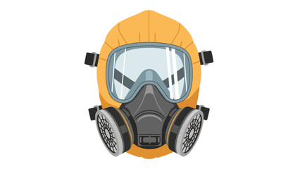 Protective gas mask with orange hood and clear goggles