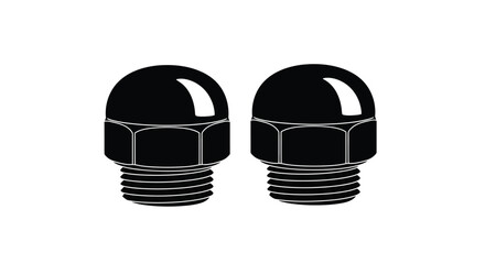 Two black and white illustrations of metallic bolts with threaded shafts