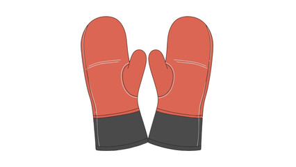 Red and gray mittens with stitching detail