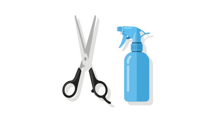 Scissors and spray bottle on a white background