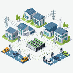 Smart Grid Energy Network with Electric Vehicles and Solar Panels.