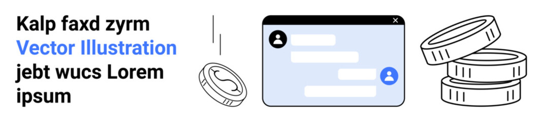 Fototapeta premium Online payments, digital communication, e-commerce, financial technology, transactions, and messaging. Chat window and coins. Online payments and digital communication